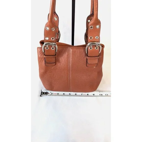 Tignanello Perfect 10 pebbled leather satchel top handle purse orange terracotta - Picture 4 of 14